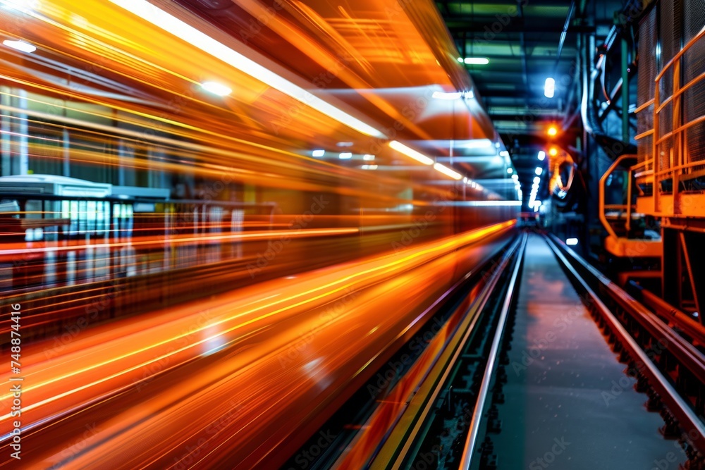 Poster blurred motion of an automated factory line.