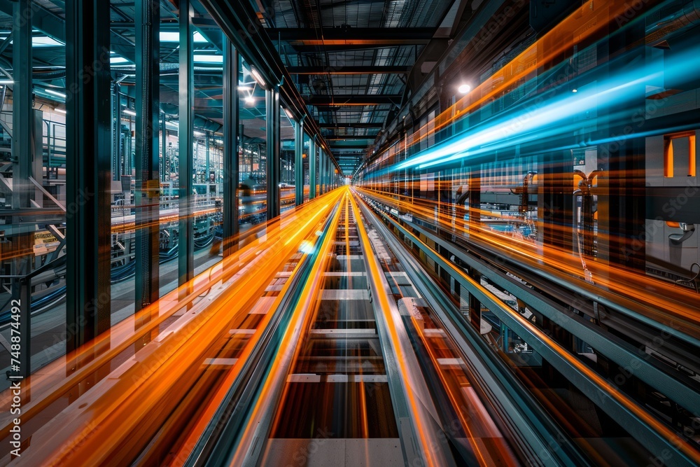 Poster blurred motion of an automated factory line.