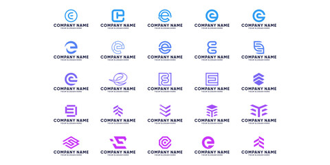 letter E monogram logo collection for digital, technology