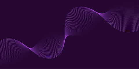 Abstract background with waves for banner. Medium banner size. Vector background with lines isolated on dark purple. Purple gradient. Brochure, booklet