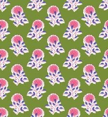 Indian block print booti allover floral seamless repeat pattern digital textile design