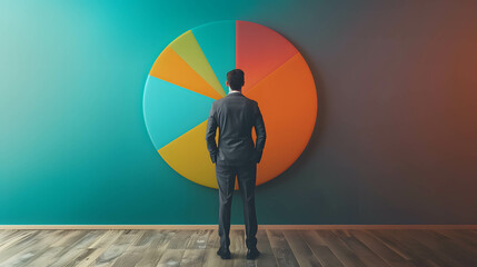 Diversification of investment or asset allocation or portfolio management on stock and fund concept, businessman or investor or trader looking for pie chart