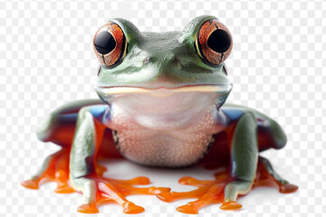 Nature's artists, frogs paint the world with their vibrant presence on a transparent background. 