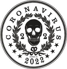 corona virus coin with skull handmade design vector	