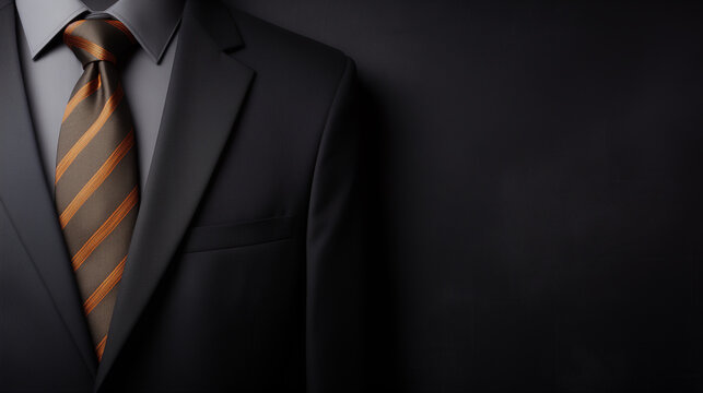 Black business suit with a tie and copy space background, Ai generated image