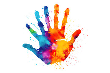 Colorful hand print isolated on transparent background Remove png, Clipping Path, pen tool - obrazy, fototapety, plakaty