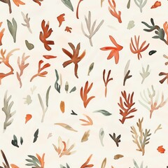 Fototapeta premium A playful and seamless watercolor pattern featuring desert foliage dancing in hues of radiant red and orangeade, ideal for creative designs.