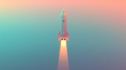 Capturing a rocket's powerful ascent, this illustration against a twilight backdrop conveys the excitement of space travel on the International Day of Human Space Flight. - obrazy, fototapety, plakaty