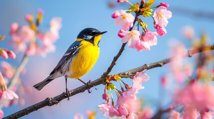 桜の枝にとまる鳥
