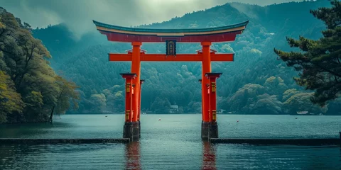 Fototapeten Miyajima, Hiroshima, Japan at the floating gate of Itsukushima Shrine. © YuDwi Studio