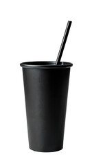 Black Disposable Cup With Straw Isolated on a White Background
