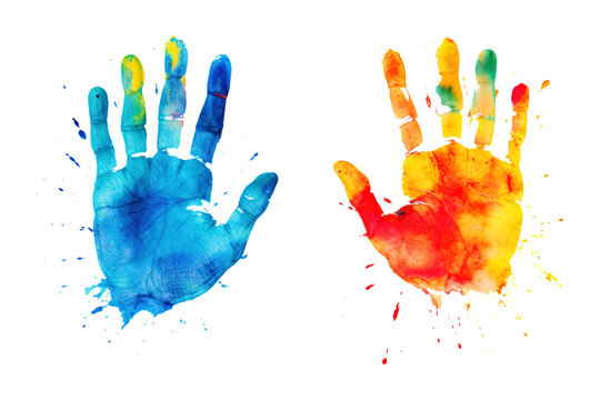 Colorful hand print isolated on transparent background Remove png, Clipping Path, pen tool