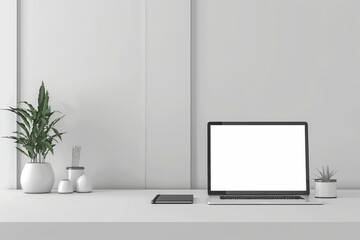 Clean and organized workspace with a laptop. Minimalist style. Generative AI