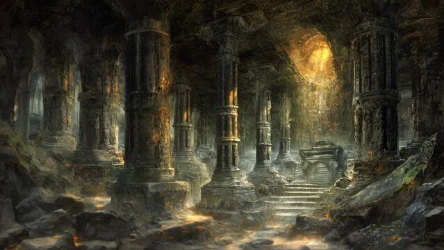 Realm of Forgotten Titans: Subterranean Ruins. Generative ai