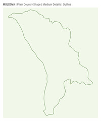 Moldova plain country map. Medium details. Outline style. Shape of Moldova. Vector illustration.