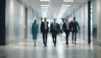 Fototapeta na wymiar businesspeople walking in the corridor of an business center, pronounced motion blur