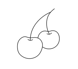 Vector isolated two pair couple cherry berries on a twig without leaves colorless black and white contour line easy drawing