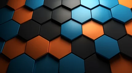 Fotobehang Blue and orange hexagons background pattern 3D rendering, Ai generated image © Trendy Image Two