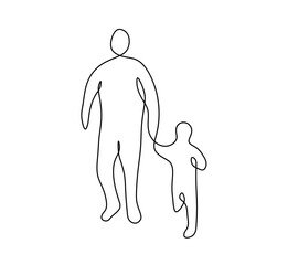 Vector isolated man and child holding hands one single contemporary line art colorless black and white contour line easy drawing