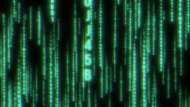 緑色に光る英数字の文字コードが無数に落ちてくる背景Background with myriad falling alphanumeric character codes glowing green,matrix,code