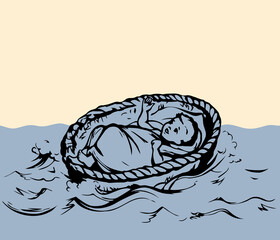 Little Moses in a basket. Vector drawing