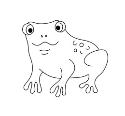 Vector isolated one single happy smiling frog toad side view front view  colorless black and white contour line easy drawing