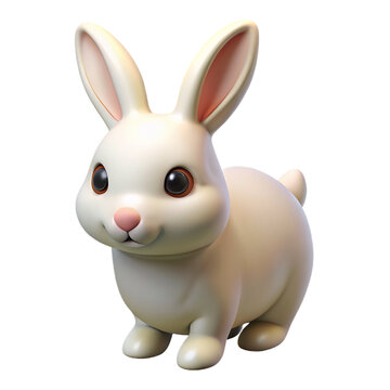 3D Cartoon white rabbit. isolated on transparent background.