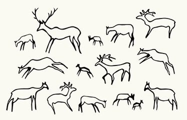 Primitive rock painting. Vector drawing