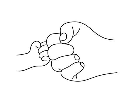Vector isolated children and adult fist bump gesture  colorless black and white contour line easy drawing