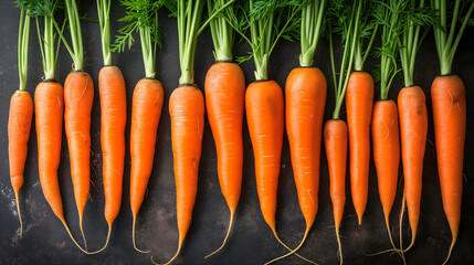 Une rangée de carottes fraîches.