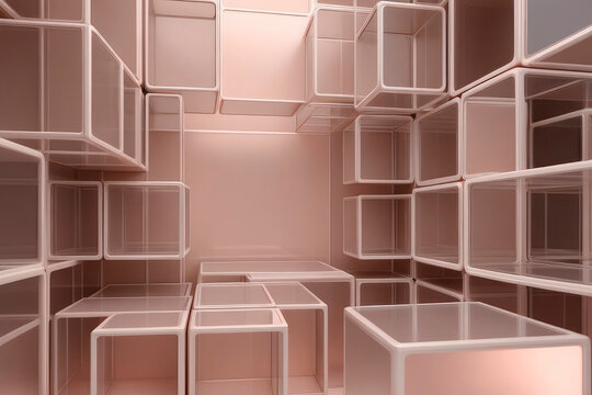 Abstract background of transparent x-ray geometric boxes and cube.