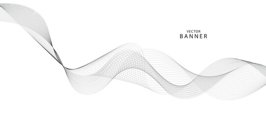 Fototapeta premium Abstract wave element for design. Digital frequency track equalizer. Stylized line art background. Vector illustration. Wave with lines created using blend tool. Curved wavy line, smooth stripe.