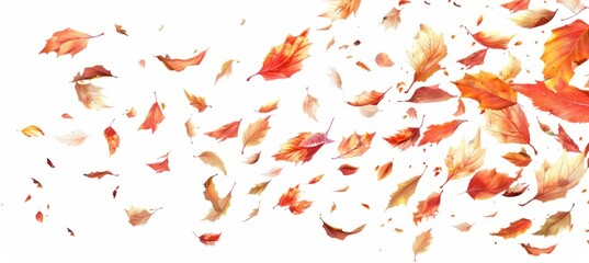leaves flying in the air on a white background Generative AI