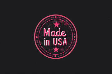 Fototapeta na wymiar Pink Made in USA badge on dark background
