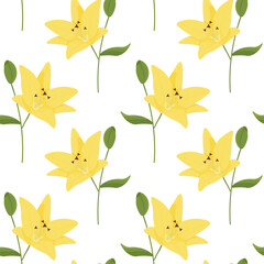 seamless pattern with a lily flower. flat vector illustration. pattern for wrapping paper and fabric. - obrazy, fototapety, plakaty