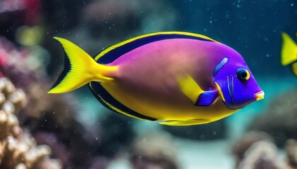 Fototapeta na wymiar Exotic tropical fish purple Yellowfin surgeonfish Acanthurus xanthopterus closeup