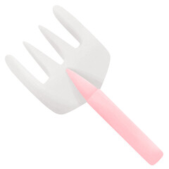 Cute pink handle shoveling fork watercolor hand painting