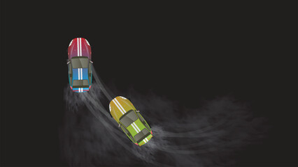 top view of car vehicle drift sport racing in curve black road © moxumbic