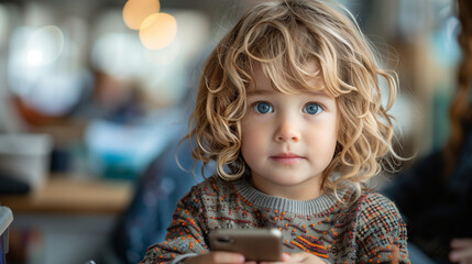 Child Engaged with Smartphone in Classroom