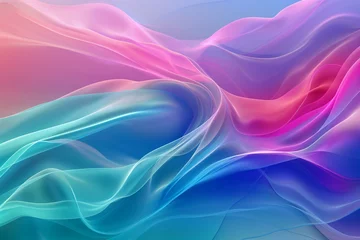 Zelfklevend Fotobehang Sanfte, seidige Wellen vor hellem Hintergrund, helle Pastellfarben, rosa, pink, blau, türkis © SiSter-AI-Art