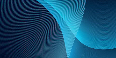 Dark blue abstract background with glowing wave. Shiny blue gradient flowing curve shape. Elegant wavy design element. Modern graphic.