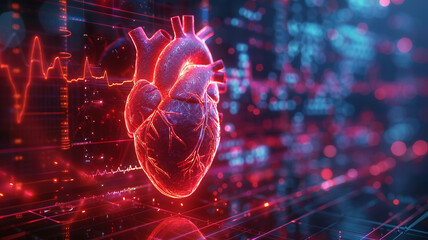 Human Heart Diagram, Ecg graph, heart attack concept. 3d illustration,generative ai - obrazy, fototapety, plakaty