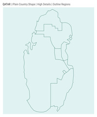 Qatar plain country map. High Details. Outline Regions style. Shape of Qatar. Vector illustration.