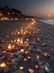 Beach, sea, summer evening, candle path, romance, love, surprise - 748883407