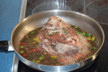 pork roast starting to fry