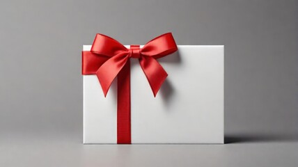 Blank white gift box with red ribbon bow - 748883475