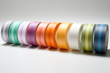 Tape rolls presenting a seamless gradient of colors, from pastel to rich tones, on a clean white background