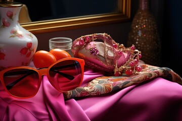 Sunglass,on dressing table,product photography,studio lighting,deph of filed