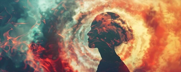 Illustration of ADHD: Swirling Thoughts Reflecting Hyperactivity and Inattention. Concept Mental Health, ADHD, Illustration, Hyperactivity, Inattention - obrazy, fototapety, plakaty