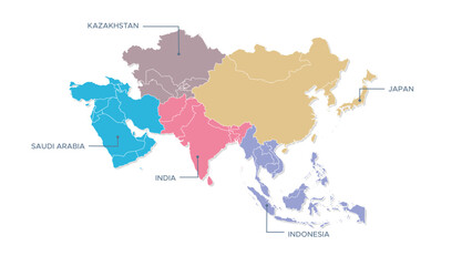 Flat Continent Map with all Countries © Model it